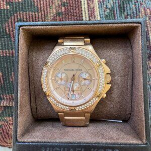 Michael Kors Rose Gold-tone Crystal Chronograph Ladies Watch